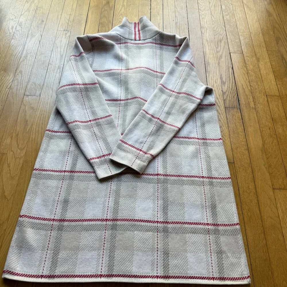 Lands End Size XL Beige & Red Plaid Long Sleeve Shawl Collar Cardigan Sweater - Picture 14 of 16
